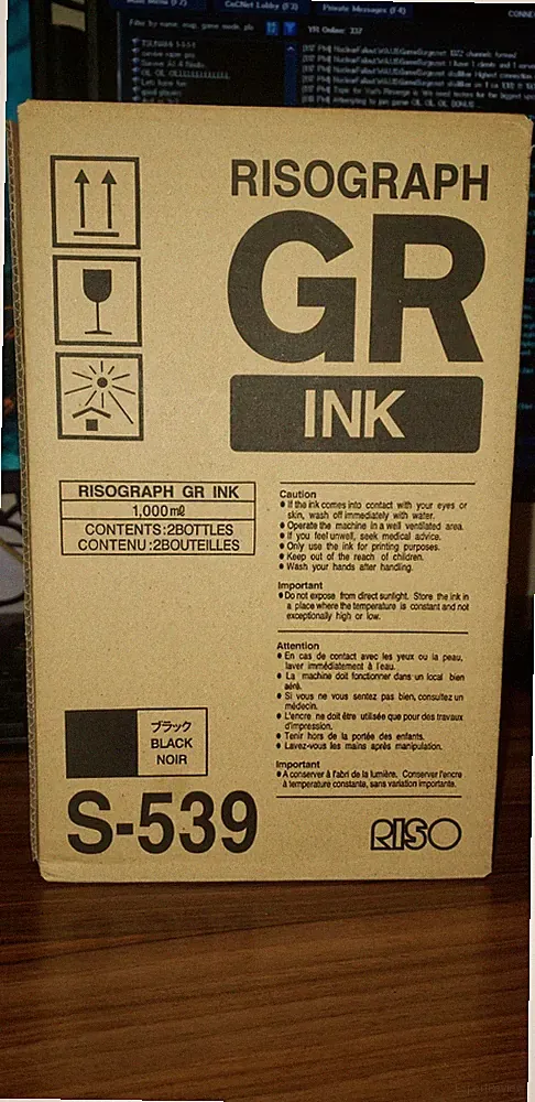 2 New Genuine Riso S539 / S-539 Black Duplicator Ink Box of 2 for GR1700, GR1750