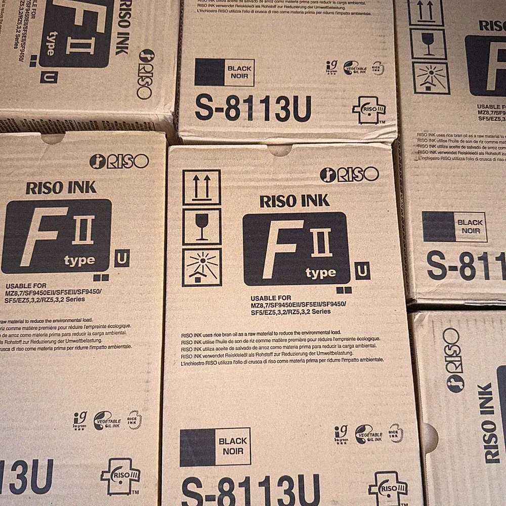 RISO S-8113 Black F II Type Duplicator Ink Box of 2 Bottles of Risograph S8113U