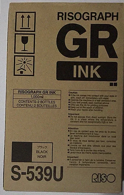 Risograph GR Ink Riso S-539U - 2 Black 1,000ml Cartridges